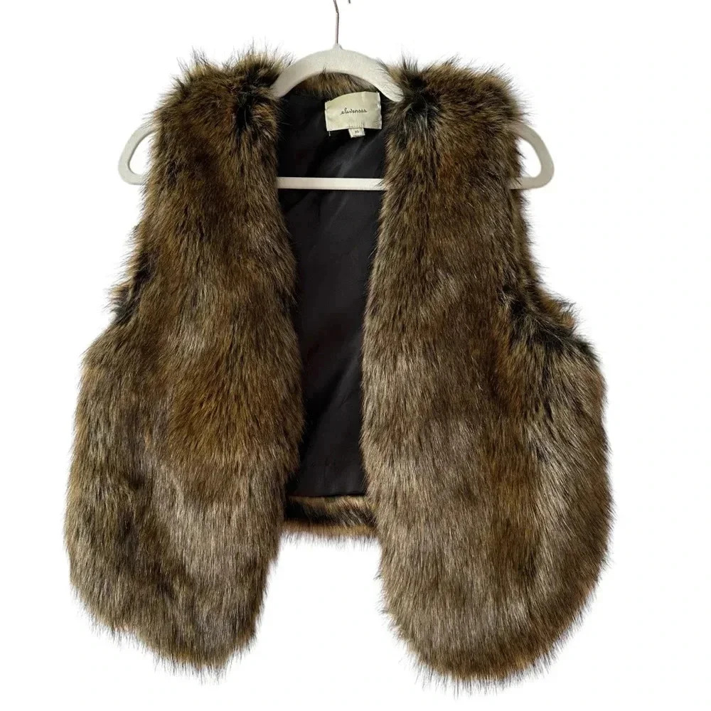 Elevenses by Anthropologie Brown Faux Fur Vest sz XS